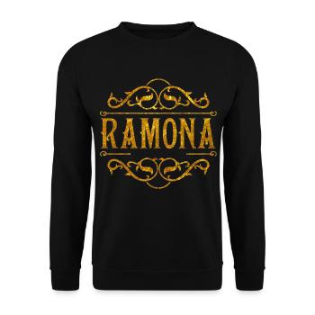 Ramona Goldene Ornamentenschrift - Unisex Pullover - Schwarz - Vorne - Alina (178cm) & Michal (187cm)