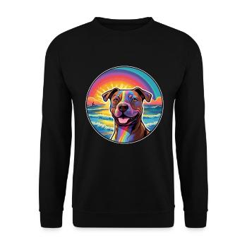 Staffordshire Bullterrier Hunderasse Bunter Wagen - Unisex Pullover - Schwarz - Vorne - Alina (178cm) & Michal (187cm)
