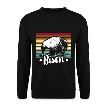 Zotteliger Bison Steppenbewohner - Unisex Pullover - Schwarz - Vorne - Alina (178cm) & Michal (187cm)