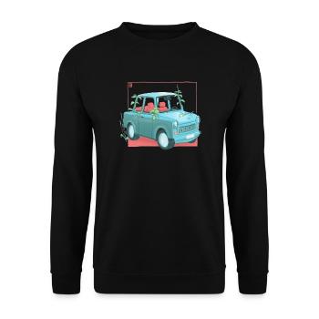 Trabi mit Pflanzen - Unisex Pullover - Schwarz - Vorne - Alina (178cm) & Michal (187cm)