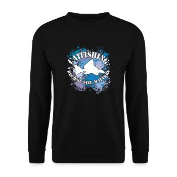 Silhouette de poisson-chat Wels Waller et taches de couleur - Sweat-shirt Unisexe - noir - Devant - Alina (178cm) & Michal (187cm)