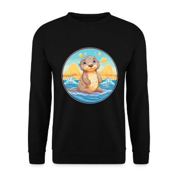Otter Aquarell Cartoon Kawaii Clipart Tier - Unisex Pullover - Schwarz - Vorne - Alina (178cm) & Michal (187cm)