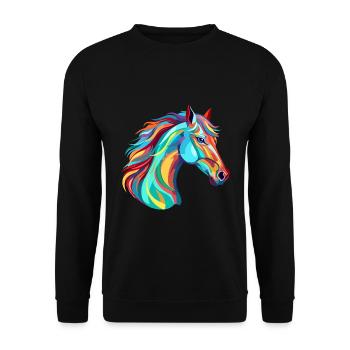 Pferd buntes Aquarell Karikatur Kawaii Tier - Unisex Pullover - Schwarz - Vorne - Alina (178cm) & Michal (187cm)
