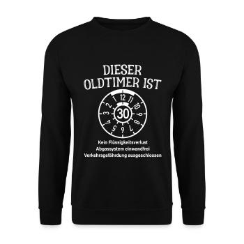 Oldtimer Ist 30 Jahre HU Plakette 30. Geburtstag - Unisex Pullover - Schwarz - Vorne - Alina (178cm) & Michal (187cm)