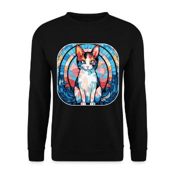 Buntes Aquarell der japanischen Bobtail-Katzenrasse - Unisex Pullover - Schwarz - Vorne - Alina (178cm) & Michal (187cm)