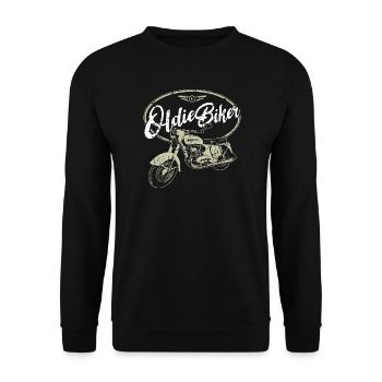 Oldtimer Motorrad - Oldie Biker - Unisex Pullover - Schwarz - Vorne - Alina (178cm) & Michal (187cm)