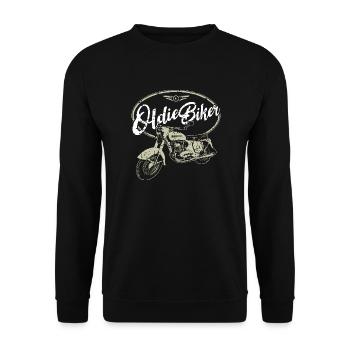 Oldtimer Motorrad - Oldie Biker - Unisex Pullover - Schwarz - Vorne - Alina (178cm) & Michal (187cm)
