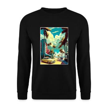 South Beach Florida Vintage Reiseposter Souvenir - Unisex Pullover - Schwarz - Vorne - Alina (178cm) & Michal (187cm)