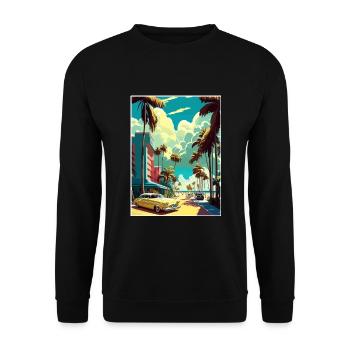 South Beach Florida Vintage Reiseposter Souvenir - Unisex Pullover - Schwarz - Vorne - Alina (178cm) & Michal (187cm)