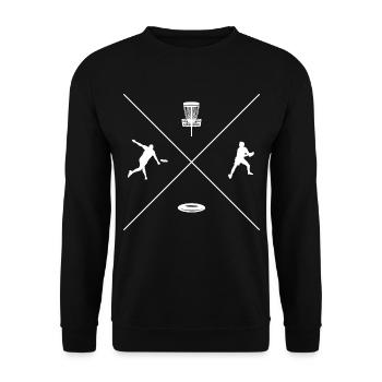 Discgolf Spieler minimalistisch Disc Golf - Unisex Pullover - Schwarz - Vorne - Alina (178cm) & Michal (187cm)
