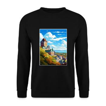 Quebec Kanada Vintage Reiseposter WPA Souvenir - Unisex Pullover - Schwarz - Vorne - Alina (178cm) & Michal (187cm)