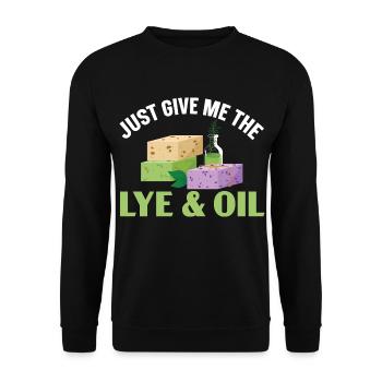 Gib mir einfach die Lauge & Öl Seifenherstellung - Unisex Pullover - Schwarz - Vorne - Alina (178cm) & Michal (187cm)