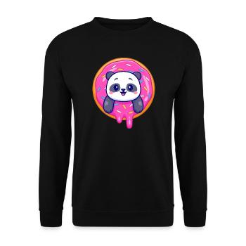 Süßes Pandababy und ein süßer Dounat - Unisex Pullover - Schwarz - Vorne - Alina (178cm) & Michal (187cm)
