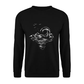 Möwen und Welle Nordsee Ostsee - Unisex Pullover - Schwarz - Vorne - Alina (178cm) & Michal (187cm)