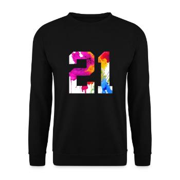 NUMMER 21 JAHRE ALT 21. GEBURTSTAG - Unisex Pullover - Schwarz - Vorne - Alina (178cm) & Michal (187cm)