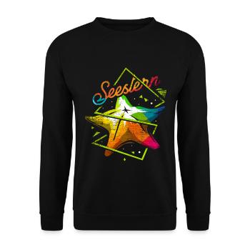 Funkelnder Seestern Korallenriff - Unisex Pullover - Schwarz - Vorne - Alina (178cm) & Michal (187cm)