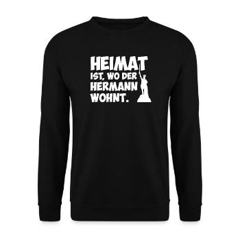 Heimat ist, wo der Hermann wohnt. - Unisex Pullover - Schwarz - Vorne - Alina (178cm) & Michal (187cm)