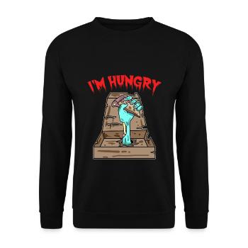 Zombie Pizza Ich habe Hunger - Unisex Pullover - Schwarz - Vorne - Alina (178cm) & Michal (187cm)