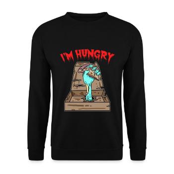 Zombie Pizza Ich habe Hunger - Unisex Pullover - Schwarz - Vorne - Alina (178cm) & Michal (187cm)