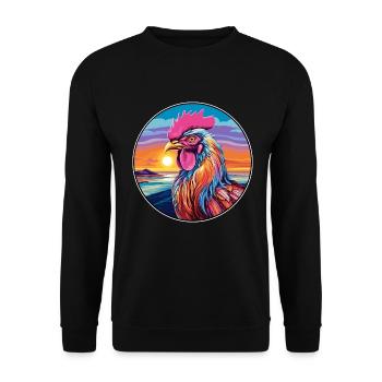 Hahn buntes Aquarell Cartoon Kawaii Tier - Unisex Pullover - Schwarz - Vorne - Alina (178cm) & Michal (187cm)