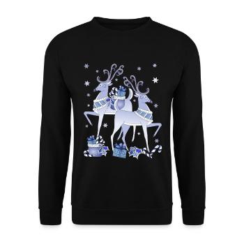 Blaue Hirsche Weihnachten - Unisex Pullover - Schwarz - Vorne - Alina (178cm) & Michal (187cm)