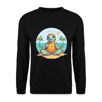 Schildkröte Cartoon Yoga Strand Sommer Illustration - Unisex Pullover - Schwarz - Vorne - Alina (178cm) & Michal (187cm)