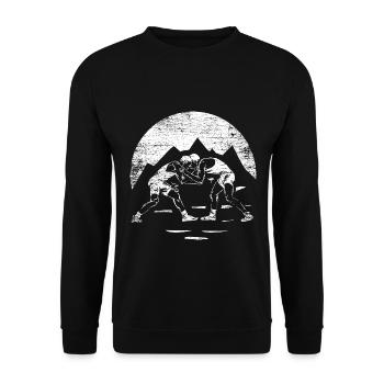 Bärenstarker Ringer Mattenkampf - Unisex Pullover - Schwarz - Vorne - Alina (178cm) & Michal (187cm)