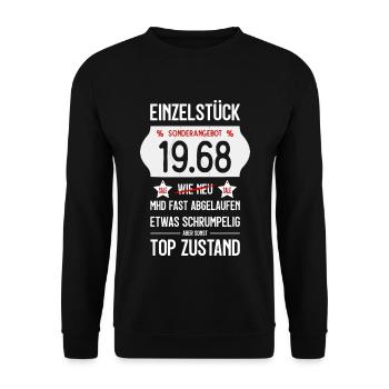 58. GEBURTSTAG 1968 EINZELSTÜCK PREISSCHILD - Unisex Pullover - Schwarz - Vorne - Alina (178cm) & Michal (187cm)