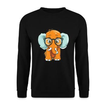 Elefant mit Brille Cartoon Kawaii Illustration - Unisex Pullover - Schwarz - Vorne - Alina (178cm) & Michal (187cm)