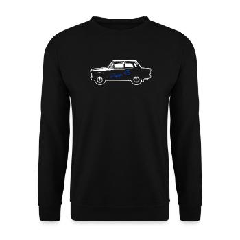 P601 Trabbi Ost Oldtimer - Auto fürs Herz - Unisex Pullover - Schwarz - Vorne - Alina (178cm) & Michal (187cm)