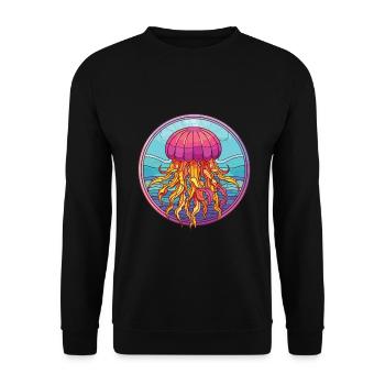 Qualle bunte Aquarell-Tier-Illustration - Unisex Pullover - Schwarz - Vorne - Alina (178cm) & Michal (187cm)