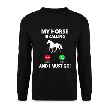 Pferd Anruf Call Pferdebesitzer Pferdebesitzerin - Unisex Pullover - Schwarz - Vorne - Alina (178cm) & Michal (187cm)