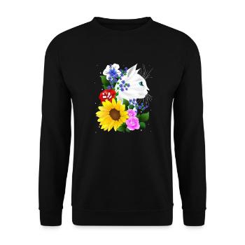 Katze Kater Kitten Blumen Blüten Katzen Cat - Unisex Pullover - Schwarz - Vorne - Alina (178cm) & Michal (187cm)