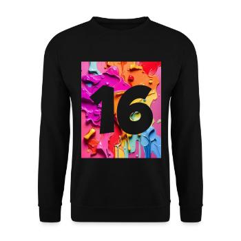 NO. 16 NUMBER 16 COLORFUL 16TH BIRTHDAY - Unisex Sweatshirt - black - Front - Alina (178cm) & Michal (187cm)