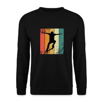 Retro-Skate-Silhouette auf farbigen Panels - Unisex Pullover - Schwarz - Vorne - Alina (178cm) & Michal (187cm)
