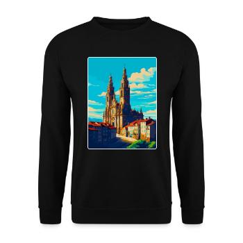 Santiago De Compostela Spanien Vintage Reiseposter - Unisex Pullover - Schwarz - Vorne - Alina (178cm) & Michal (187cm)