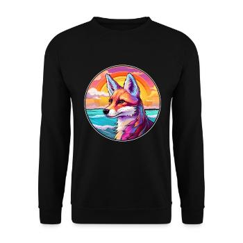 Fuchs buntes Aquarell Cartoon Kawaii Tier - Unisex Pullover - Schwarz - Vorne - Alina (178cm) & Michal (187cm)