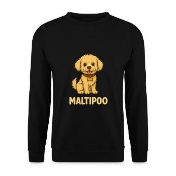 Maltipoo mit Halsband – Kindermotiv - Unisex Pullover - Schwarz - Vorne - Alina (178cm) & Michal (187cm)
