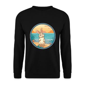 Hase Aquarell Cartoon Kawaii Clipart Tier - Unisex Pullover - Schwarz - Vorne - Alina (178cm) & Michal (187cm)