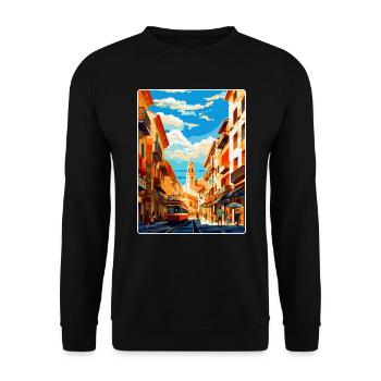 Pamplona Spanien Vintage Reiseplakat Souvenir WPA - Unisex Pullover - Schwarz - Vorne - Alina (178cm) & Michal (187cm)
