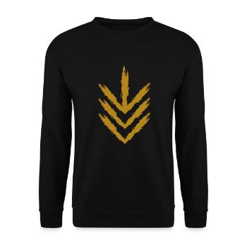 Pfeil nach unten Symbol Gold - Unisex Pullover - Schwarz - Vorne - Alina (178cm) & Michal (187cm)