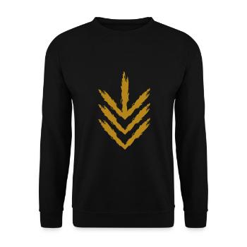 Pfeil nach unten Symbol Gold - Unisex Pullover - Schwarz - Vorne - Alina (178cm) & Michal (187cm)
