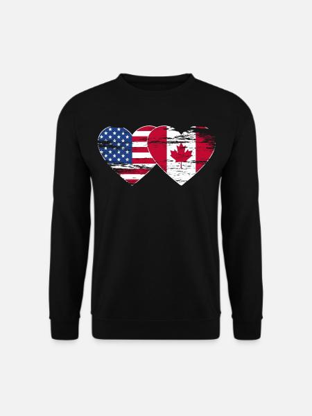 USA Kanada Flagge Herz used - Unisex Pullover - Schwarz