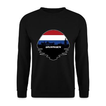 Groningen Niederlande Flagge Skyline Silhouette Trav - Unisex Pullover - Schwarz - Vorne - Alina (178cm) & Michal (187cm)