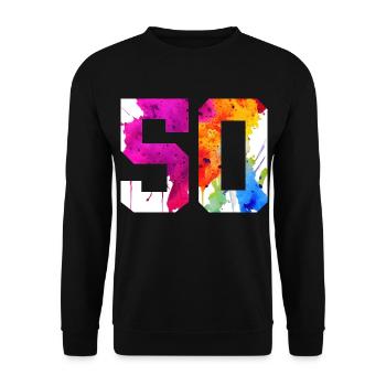 NUMMER 50 JAHRE ALT 50. GEBURTSTAG - Unisex Pullover - Schwarz - Vorne - Alina (178cm) & Michal (187cm)