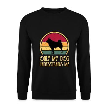 Finnischer Spitz Hundeliebhaber Silhouette Vintage Sonnenuntergang - Unisex Pullover - Schwarz - Vorne - Alina (178cm) & Michal (187cm)