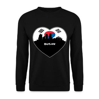 Busan Südkorea Flagge Skyline Reise Souvenir - Unisex Pullover - Schwarz - Vorne - Alina (178cm) & Michal (187cm)