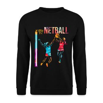 Pfeilschneller Netball Hallenspiel - Unisex Pullover - Schwarz - Vorne - Alina (178cm) & Michal (187cm)