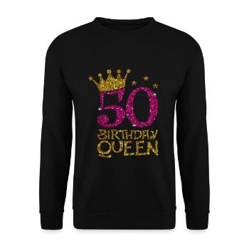 50 Birthday Queen Bday - Unisex Pullover - Schwarz - Vorne - Alina (178cm) & Michal (187cm)