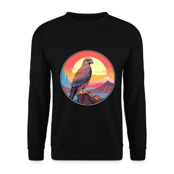 Bussard Buntes Aquarell Cartoon Kawaii Tier - Unisex Pullover - Schwarz - Vorne - Alina (178cm) & Michal (187cm)